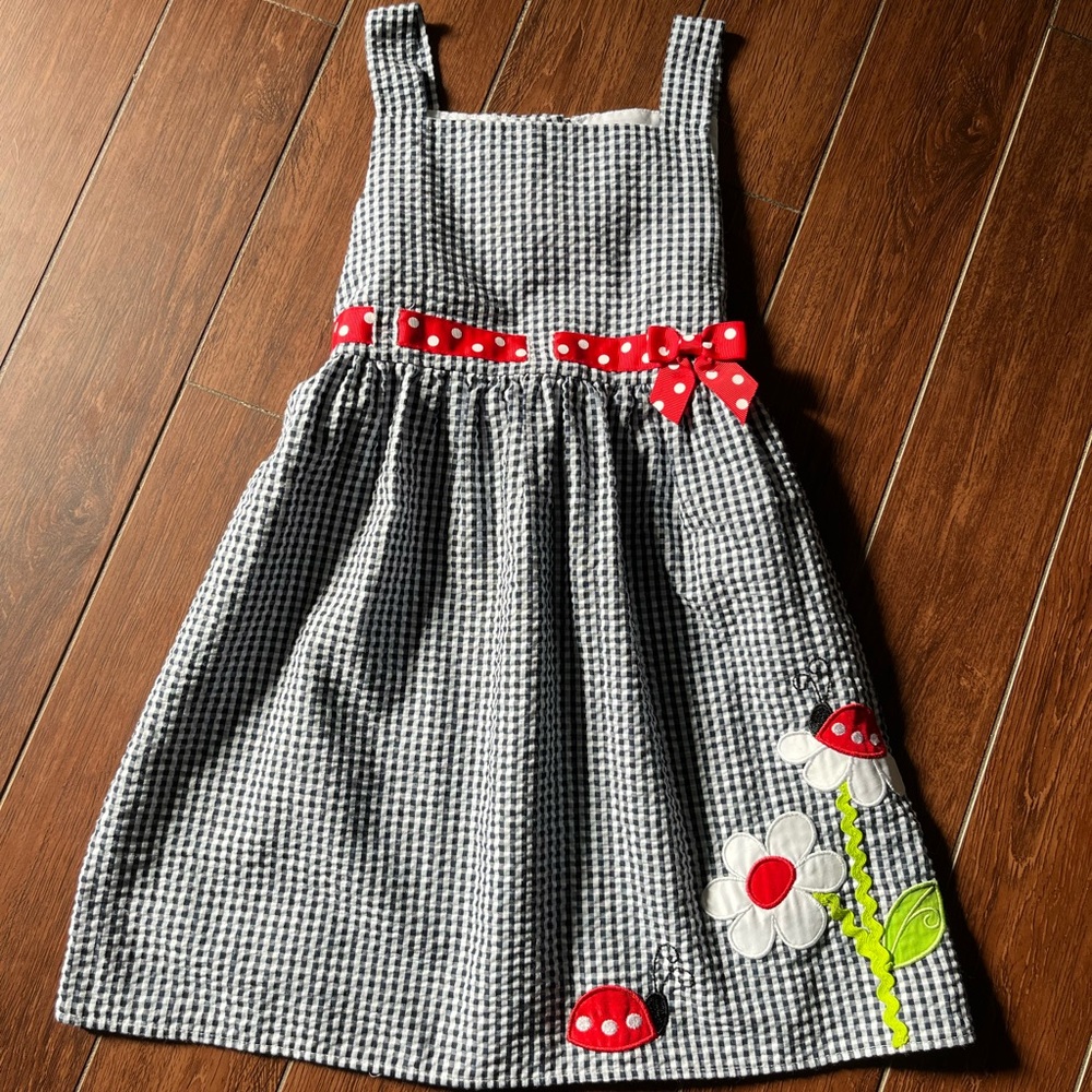 Emily Rose Gingham Dress with Red Bow and Appliqués